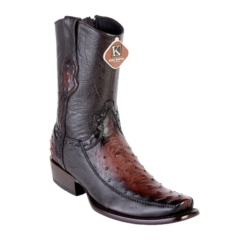King Exotic 479BF0316 Men's Faded Brown Genuine Ostrich/Deer Dubai Toe Cowboy Boots
