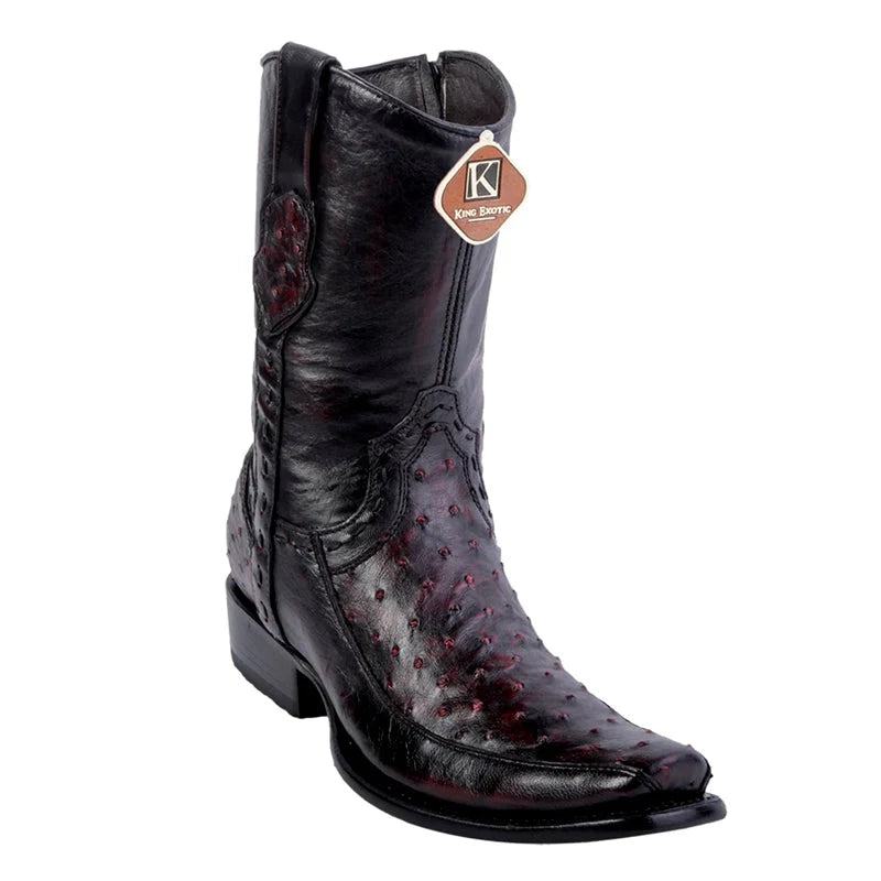 King Exotic 479BF0318 Men's Black Cherry Genuine Ostrich/Deer Dubai Toe Cowboy Boots