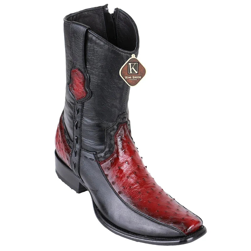 King Exotic 479BF0343 Men's Faded Burgundy Genuine Ostrich/Deer Dubai Toe Cowboy Boots