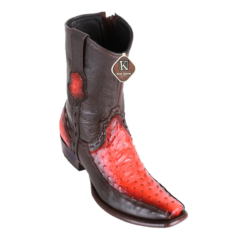 King Exotic 479BF0357 Men's Faded Cognac Genuine Ostrich/Deer Dubai Toe Cowboy Boots