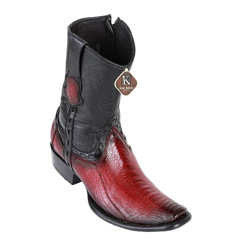 King Exotic 479BF0543 Men's Faded Burgundy Genuine Ostrich Leg & Deer Dubai Toe Cowboy Boots