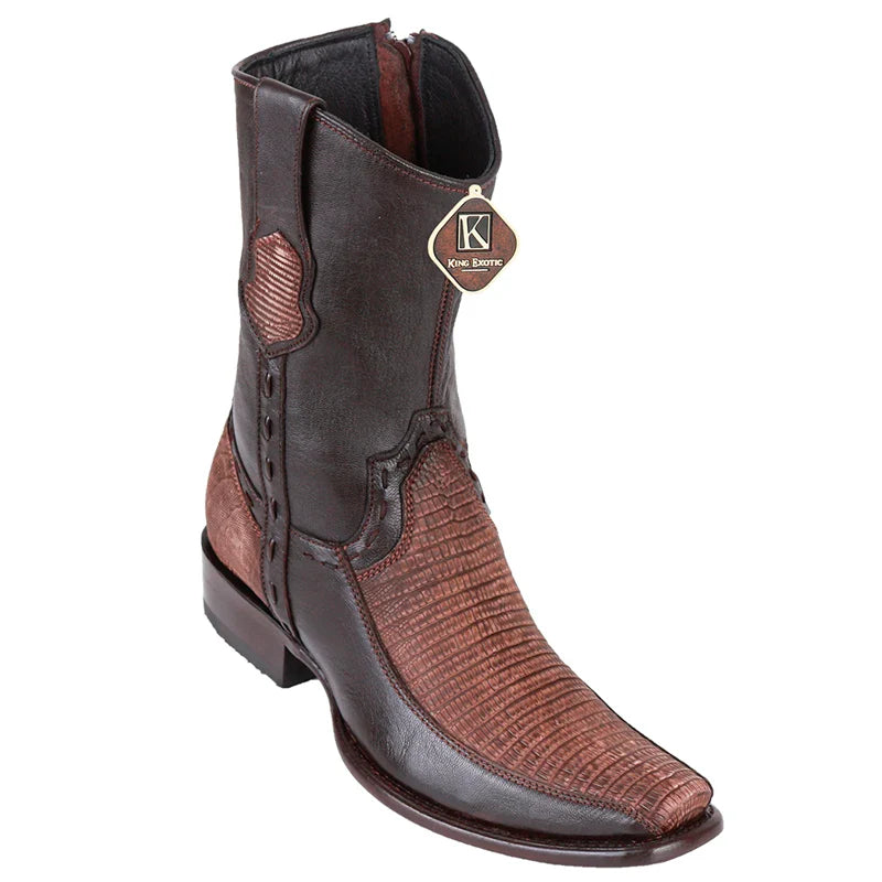 King Exotic 479BF0735 Men's Sanded Brown Genuine Teju Lizard & Deer Dubai Toe Cowboy Boots