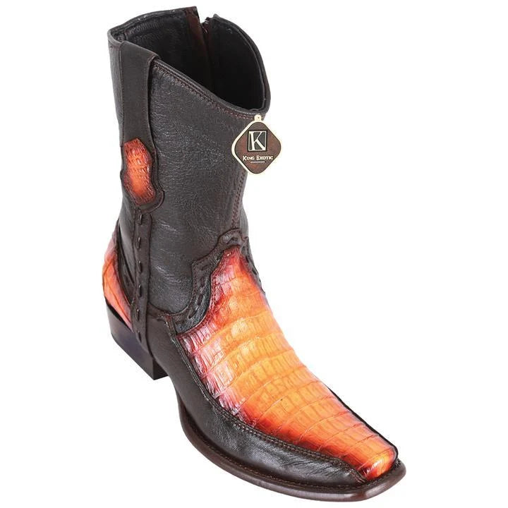 King Exotic 479BF8201 Men's Faded Buttercup Genuine Caiman Crocodile Belly/Deer Dubai Toe Cowboy Boots