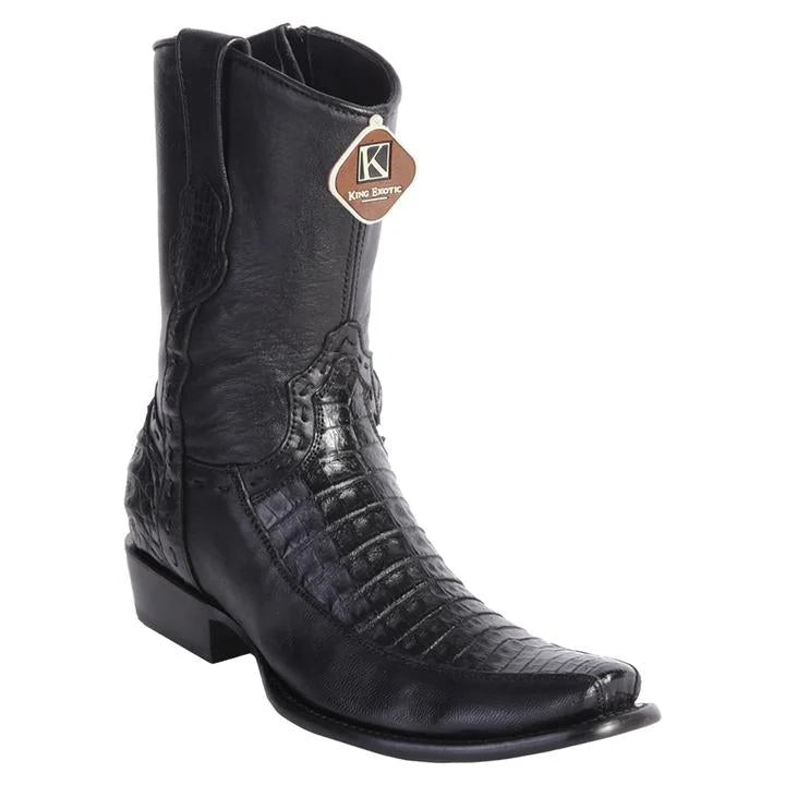 King Exotic 479BF8205 Men's Black Genuine Caiman Crocodile Belly/Deer Dubai Toe Cowboy Boots