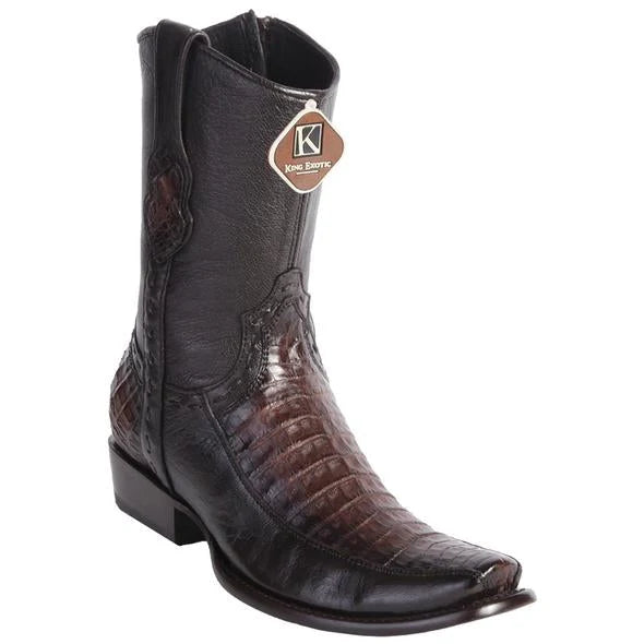 King Exotic 479BF8216 Men's Faded Brown Genuine Caiman Crocodile Belly/Deer Dubai Toe Cowboy Boots