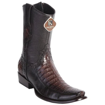 King Exotic 479BF8216 Men's Faded Brown Genuine Caiman Crocodile Belly/Deer Dubai Toe Cowboy Boots