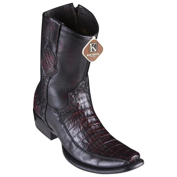 King Exotic 479BF8218 Men's Black Cherry Genuine Caiman Crocodile Belly/Deer Dubai Toe Cowboy Boots
