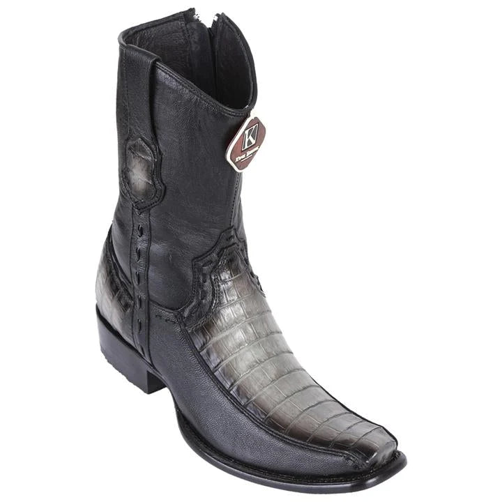 King Exotic 479BF8238 Men's Faded Gray Genuine Caiman Crocodile Belly/Deer Dubai Toe Cowboy Boots