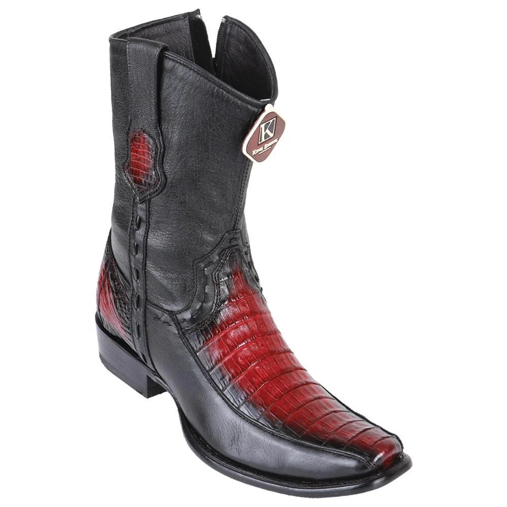 King Exotic 479BF8243 Men's Faded Burgundy Genuine Caiman Crocodile Belly/Deer Dubai Toe Cowboy Boots