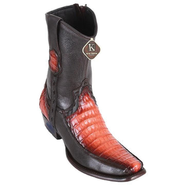 King Exotic 479BF8257 Men's Faded Cognac Genuine Caiman Crocodile Belly/Deer Dubai Toe Cowboy Boots