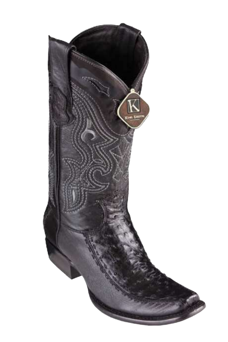 King Exotic 479F0305 Men's Black Genuine Ostrich/Deer Dubai Toe Cowboy Boots