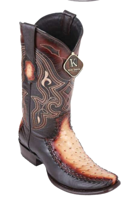 King Exotic 479F0315 Men's Faded Oryx Genuine Ostrich/Deer Dubai Toe Cowboy Boots
