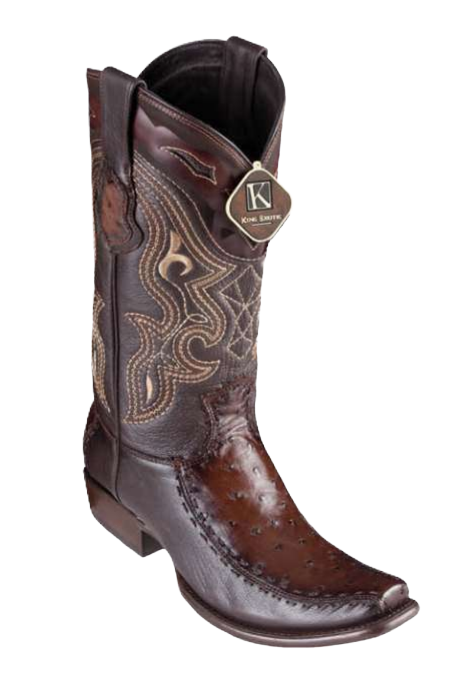 King Exotic 479F0316 Men's Faded Brown Genuine Ostrich/Deer Dubai Toe Cowboy Boots