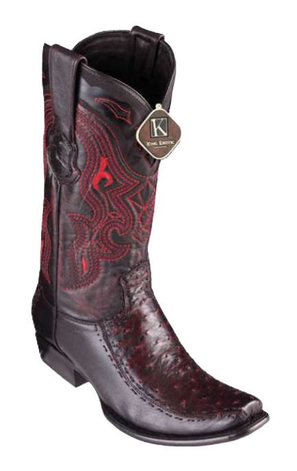 King Exotic 479F0318 Men's Black Cherry Genuine Ostrich/Deer Dubai Toe Cowboy Boots