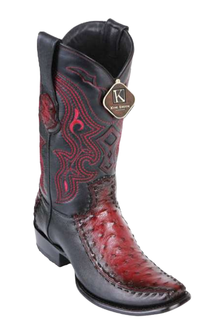 King Exotic 479F0343 Men's Faded Burgundy Genuine Ostrich/Deer Dubai Toe Cowboy Boots