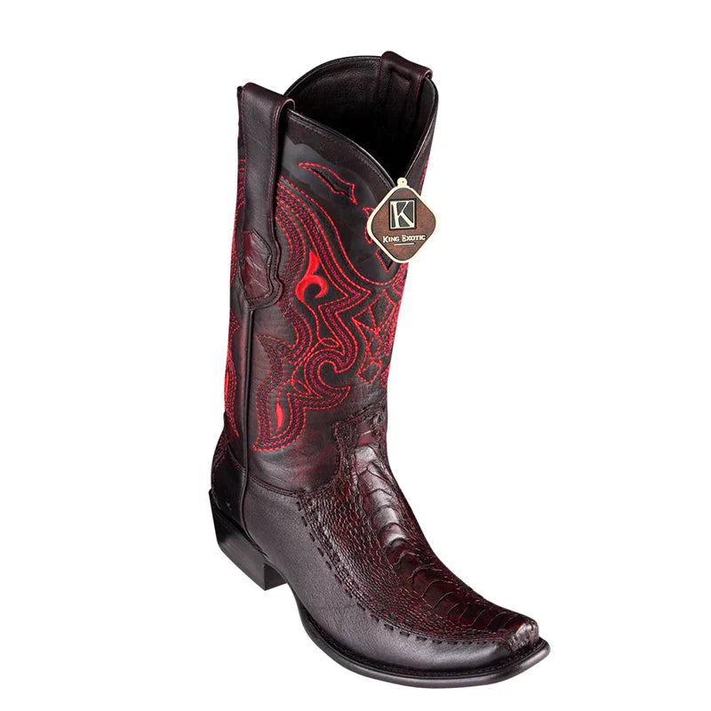 King Exotic 479F0518 Men's Black Cherry Genuine Ostrich Leg & Deer Dubai Toe Cowboy Boots