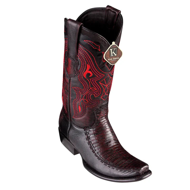 King Exotic 479F0718 Men's Black Cherry Genuine Teju Lizard & Deer Dubai Toe Cowboy Boots