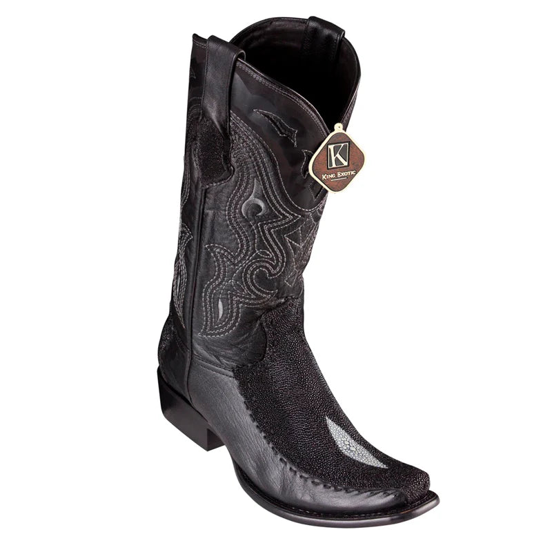 King Exotic 479F1205 Men's Black Genuine Single Stone Stingray & Deer Dubai Toe Cowboy Boots