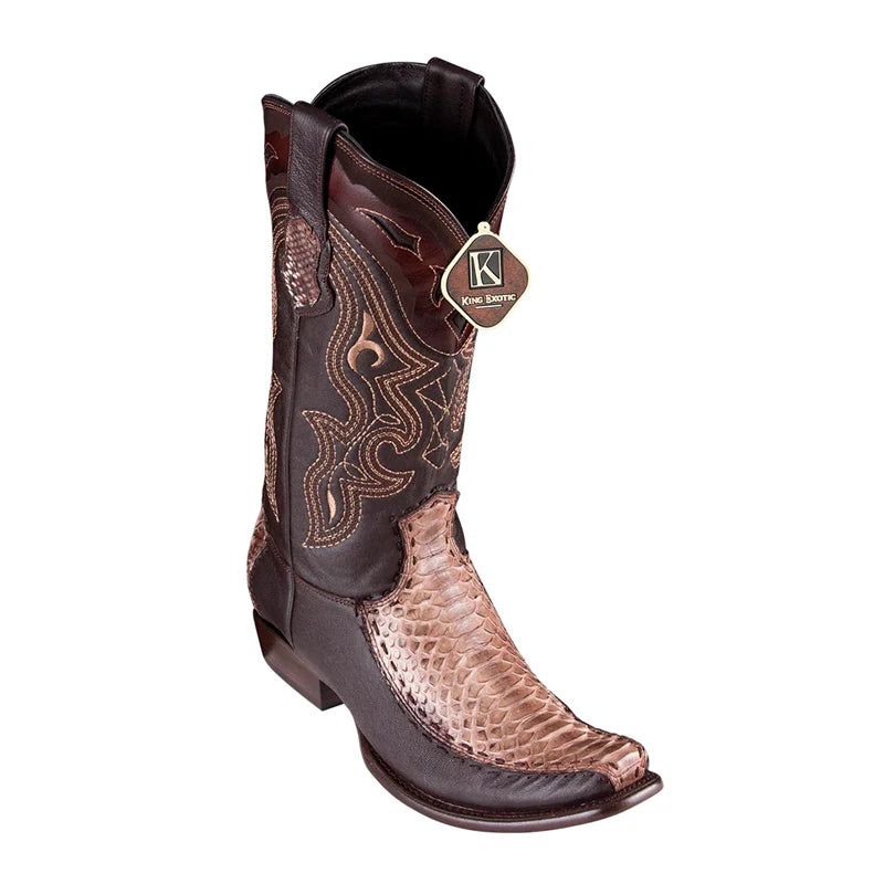 King Exotic 479F5785 Men's Rustic Brown Genuine Python & Deer Dubai Toe Cowboy Boots