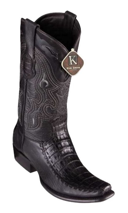 King Exotic 479F8205 Men's Black Genuine Caiman Crocodile Belly/Deer Dubai Toe Cowboy Boots