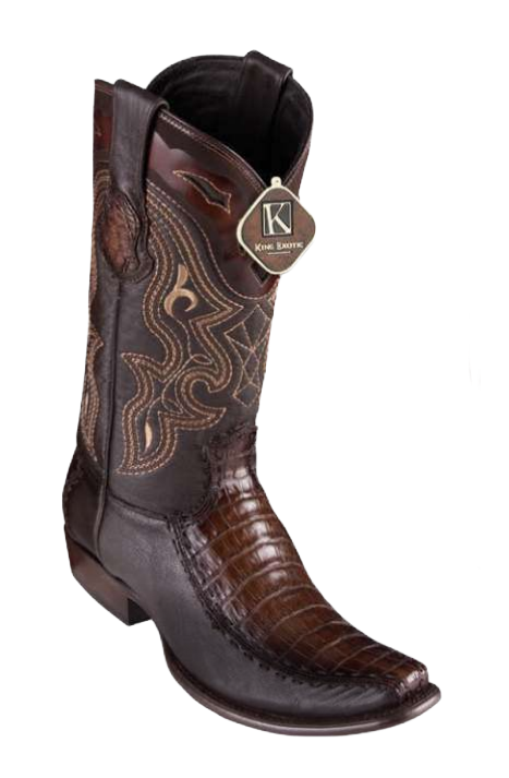 King Exotic 479F8216 Men's Faded Brown Genuine Caiman Crocodile Belly/Deer Dubai Toe Cowboy Boots