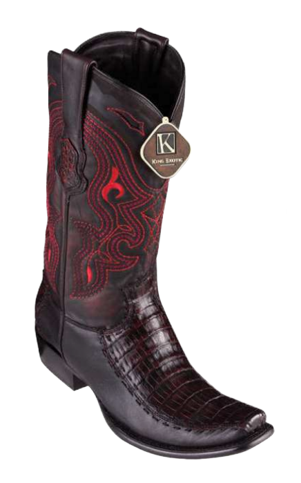 King Exotic 479F8218 Men's Black Cherry Genuine Caiman Crocodile Belly/Deer Dubai Toe Cowboy Boots