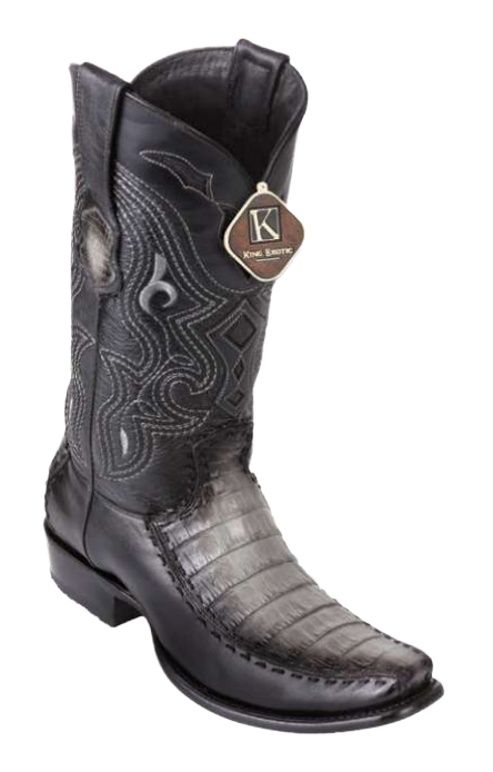 King Exotic 479F8238 Men's Faded Gray Genuine Caiman Crocodile Belly/Deer Dubai Toe Cowboy Boots