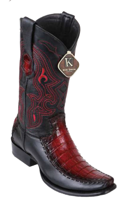 King Exotic 479F8243 Men's Faded Burgundy Genuine Caiman Crocodile Belly/Deer Dubai Toe Cowboy Boots