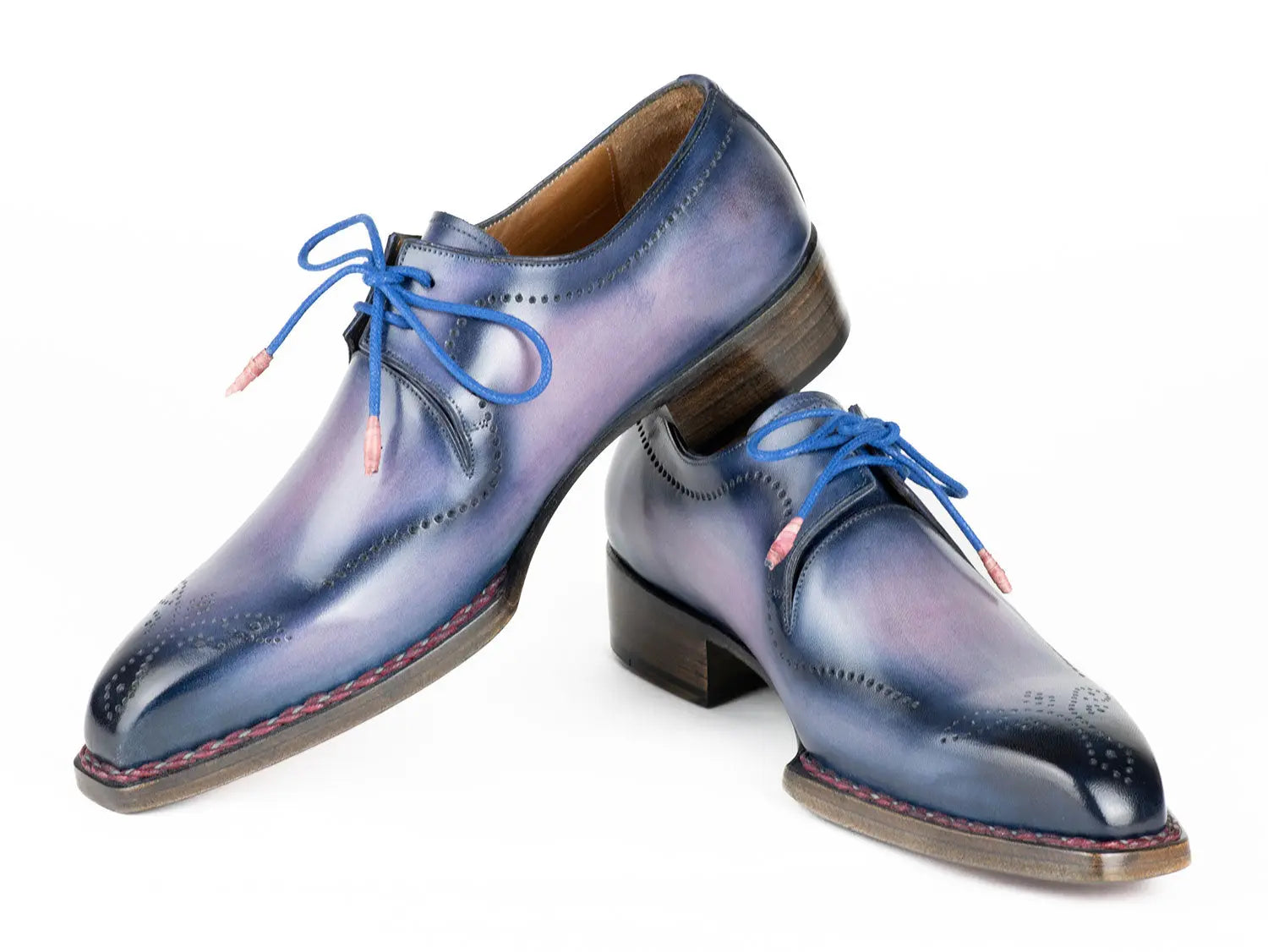 Paul Parkman Men's Pink/Navy Hand-Welted Genuine Leather Derby Shoes (ID#599F67) PAUL PARKMAN