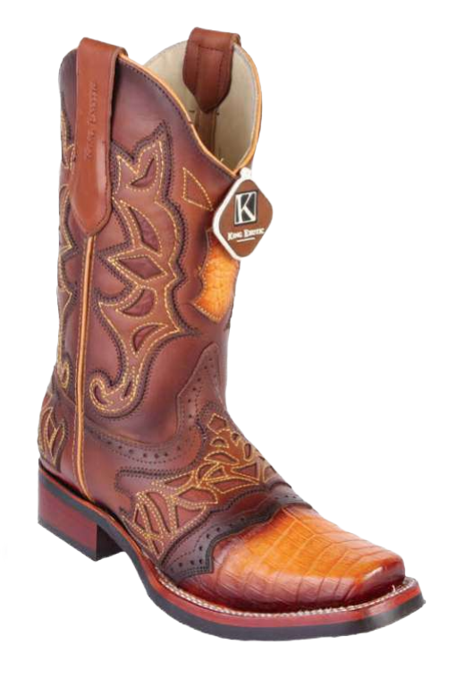 King Exotic 48118205 Men's Black Genuine Caiman Crocodile Belly Wide Square Toe Cowboy Boots
