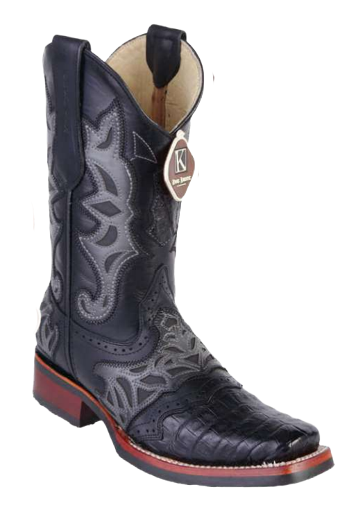 King Exotic 48118205 Men's Black Genuine Caiman Crocodile Belly Wide Square Toe Cowboy Boots
