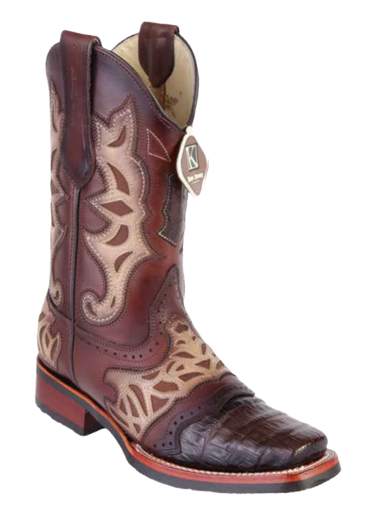 King Exotic 48118207 Men's Brown Genuine Caiman Crocodile Belly Wide Square Toe Cowboy Boots