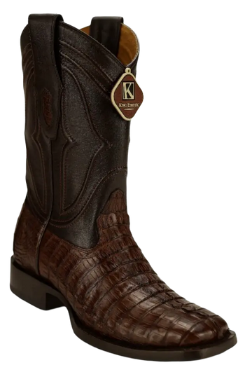 King Exotic 4820107 Men's Brown Genuine Caiman Crocodile Tail Wide Square Toe Cowboy Boots