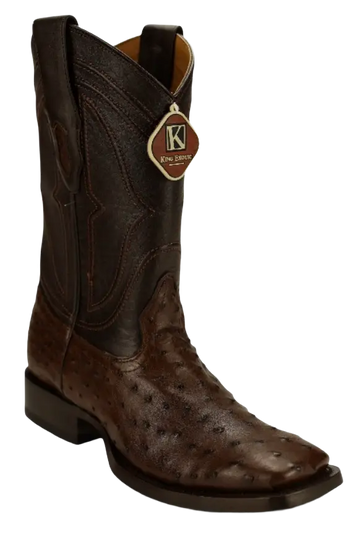 King Exotic 4820307 Men's Brown Genuine Ostrich Wide Square Toe Cowboy Boots