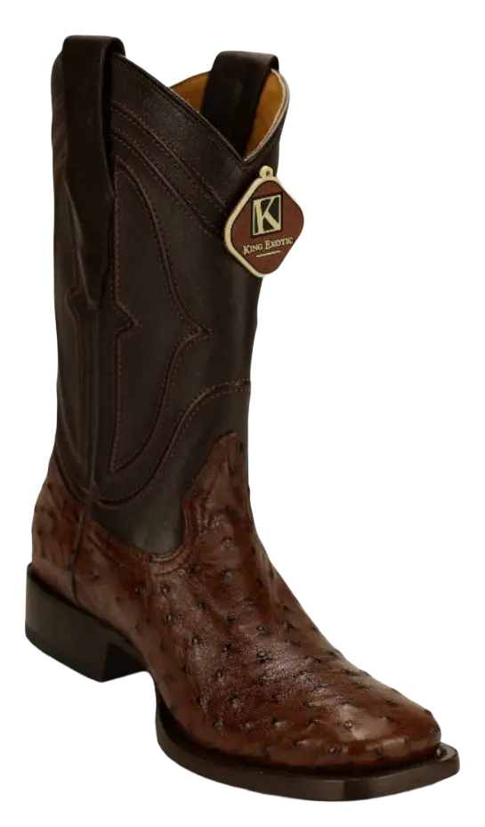 King Exotic 4820360 Men's Kango Genuine Ostrich Wide Square Toe Cowboy Boots