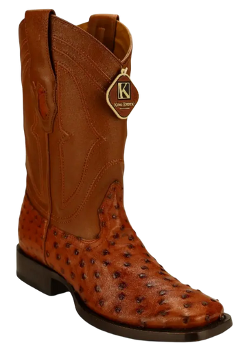 King Exotic 4820364 Men's Brandy Genuine Ostrich Wide Square Toe Cowboy Boots