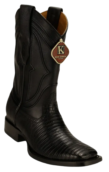 King Exotic 4820705 Men's Black Genuine Teju Lizard Wide Square Toe Cowboy Boots