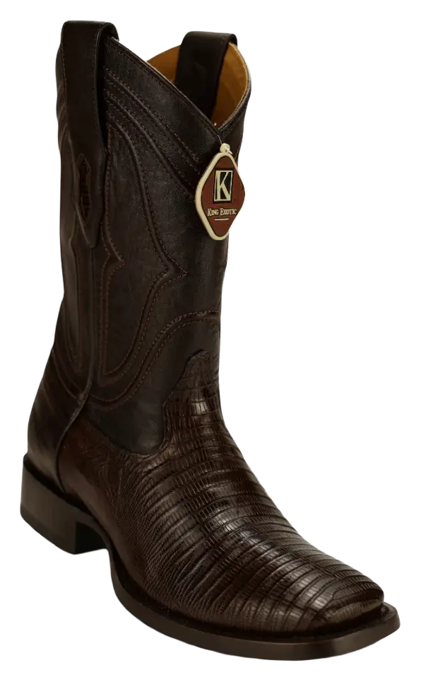 King Exotic 4820707 Men's Brown Genuine Teju Lizard Wide Square Toe Cowboy Boots