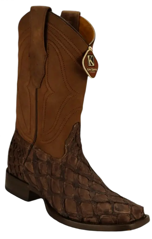King Exotic 4821059 Men's Tobacco Genuine Pirarucu Wide Square Toe Cowboy Boots