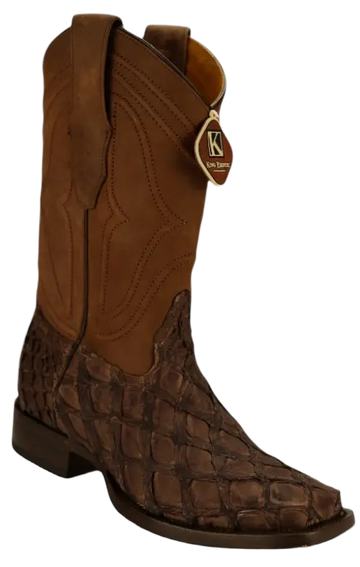King Exotic 4821059 Men's Tobacco Genuine Pirarucu Wide Square Toe Cowboy Boots