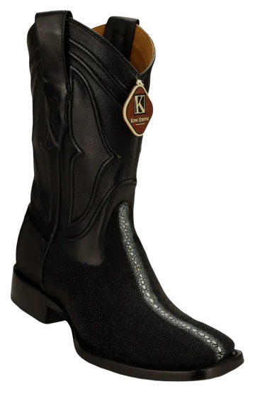 King Exotic 4821105 Men's Black Genuine Rowstone Stingray Wide Square Toe Cowboy Boots