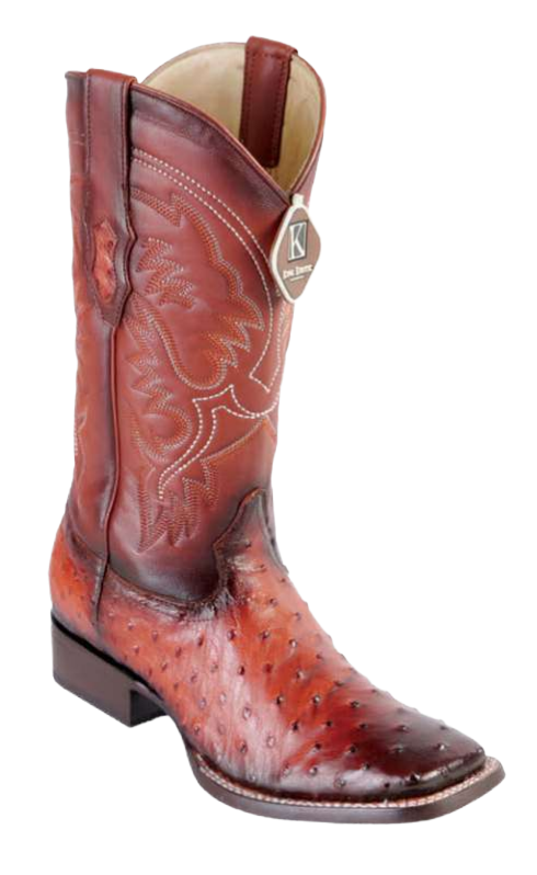 King Exotic 48220357 Men's Faded Cognac Genuine Ostrich Wide Square Toe Cowboy Boots