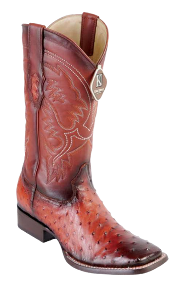 King Exotic 48220357 Men's Faded Cognac Genuine Ostrich Wide Square Toe Cowboy Boots