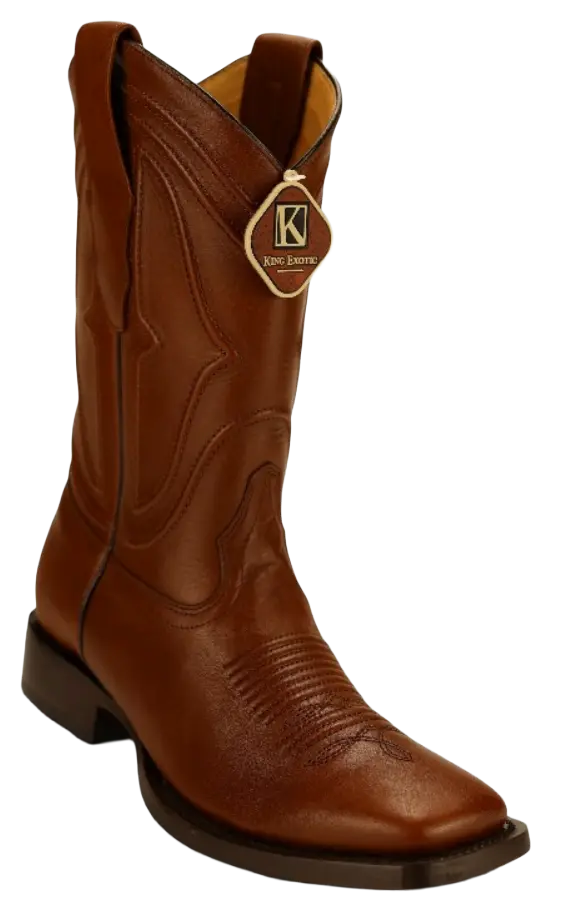 King Exotic 4822107 Men's Brown Genuine Leather Wide Square Toe Cowboy Boots