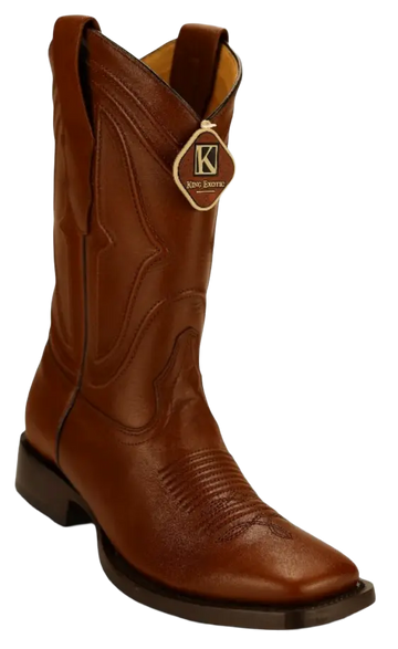 King Exotic 4822107 Men's Brown Genuine Leather Wide Square Toe Cowboy Boots