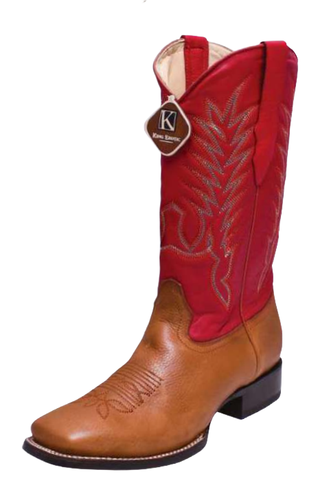 King Exotic 48222751 Men's Miel Genuine Cowhide Leather Wide Square Toe Cowboy Boots