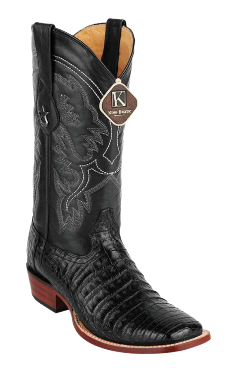 King Exotic 48228205 Men's Black Genuine Caiman Crocodile Belly Wide Square Toe Cowboy Boots
