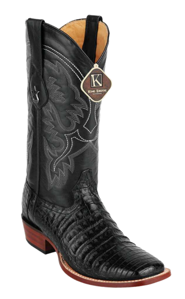 King Exotic 48228205 Men's Black Genuine Caiman Crocodile Belly Wide Square Toe Cowboy Boots