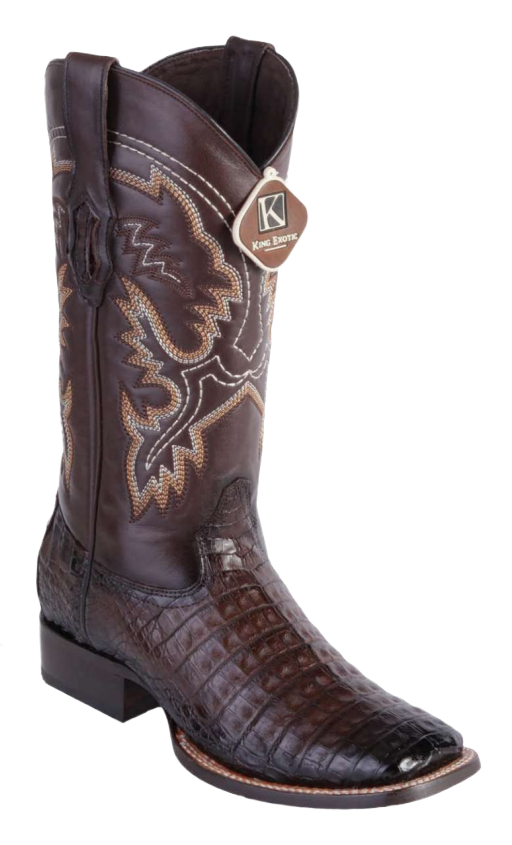 King Exotic 48228216 Men's Faded Brown Genuine Caiman Crocodile Belly Wide Square Toe Cowboy Boots