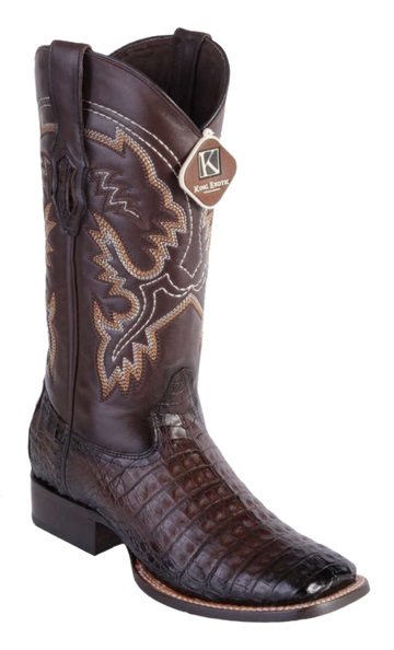 King Exotic 48228216 Men's Faded Brown Genuine Caiman Crocodile Belly Wide Square Toe Cowboy Boots